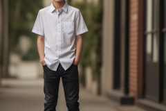 a-young-boy-in-a-shirt-and-tie-standing-on-a-sidewalk