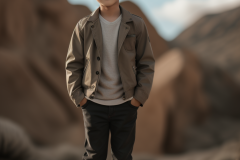 a-young-boy-standing-on-a-beach-with-a-mountain-in-the-background